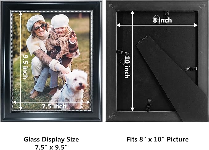 GraduationMall 8x10 Picture Frames, Real Glass, Display Photos for Wall or Tabletop, Black with Silver Beads, 2-Pack