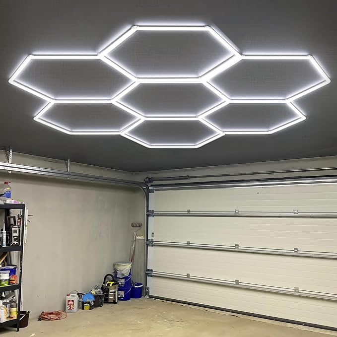 Hexagon Lights: High Brightness 240W, 26,960 LM, 6500K Hexagon Garage Lights, Hexagon LED Lights 7 Grid for Garage, Shopping Mall, Workshop and Car Detailing Shop etc