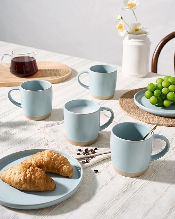 famiware Coffee Mugs Set of 4, Milkyway 13 oz Mug Set, Ceramic Cup Set with Handle for Coffee, Tea, Cocoa, Milk, Light Blue