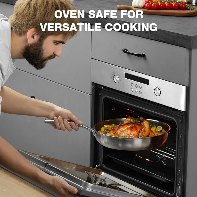 PekGema Nonstick Frying Pan 10 inch, Hybird Ceramic Frying Pan, Stainless Steel Skillet, Non-stick Oven-Safe Chef Pan, Induction Ready, PFOA PFAS FREE Cookware