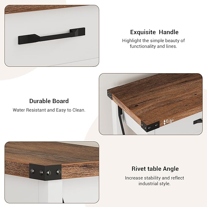 43” Entryway Table with Drawers, Narrow Console Sofa Table with Storage & Shelves, Farmhouse Entryway Console Table for Hallway, Living Room - White