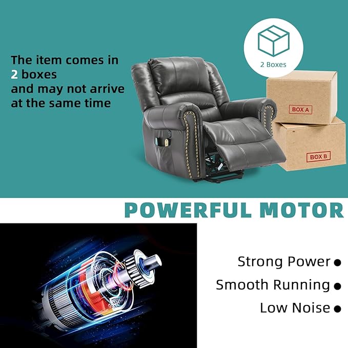 MEETWARM Large Power Lift Electric Recliner Chair for Elderly with Massage and Heat, Overstuffed Wide Recliner, Heavy Duty Sofa for Living Room with 2 Remote Control/USB Ports/Side Pockets(Gray)