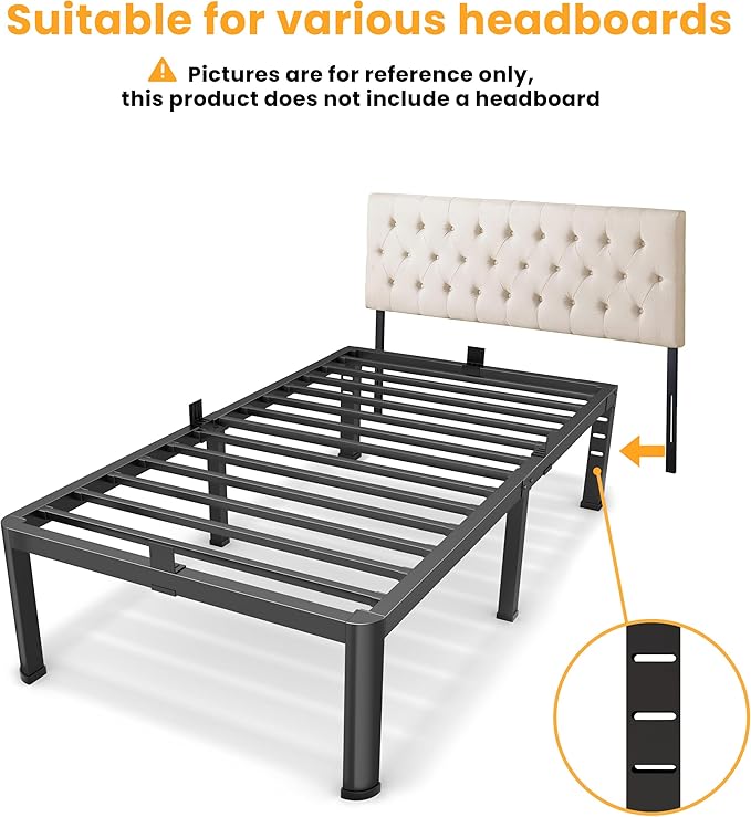 14 Inch Twin XL Bed Frame, Metal Platform Bed Frame with Round Corner Legs, 3500 lbs Heavy Duty Steel Slats Support, No Box Spring Needed, Noise Free, Easy Assembly, Black