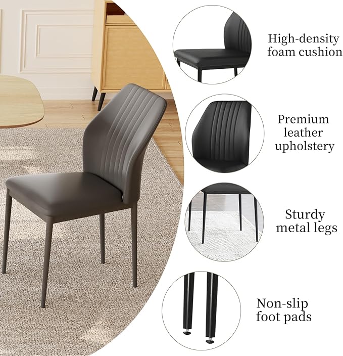 47.2'' Modern Solid Wood Dining Table Set for 4 with Scratch-Resistant Surface & 4 Black Leather Chairs - Cat-Friendly Kitchen Dining Room Furniture Set