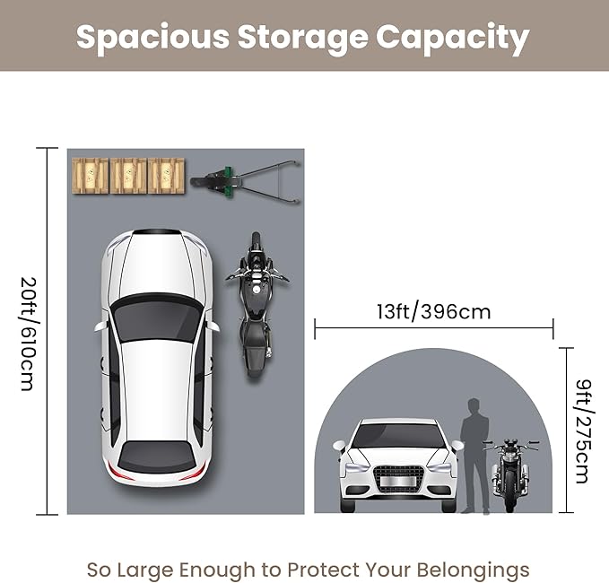 SUNBURY Carport, Round Portable Garage, Outdoor 13x20 ft Heavy Duty Carport, Tensioner and 2 Roll Up Doors Waterproof PE Fabric Car Port, Garage, Storage Shed, Tent for Storage, SUV, Grey