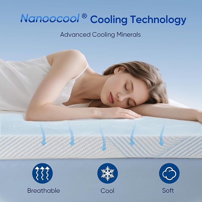 3 Inch Queen Size Gel Memory Foam Mattress Topper High Density Cooling Pad Pressure Relief Bed Topper with Removable & Washable Cover - Nanoocool™