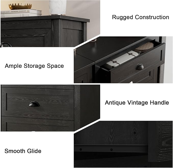 Wananlanen® Farmhouse Dresser for Bedroom, Antique Double Dresser & Chest of Drawer with Vintage Handle and Storage, Wooden Tall Rustic Organizer for Bedroom