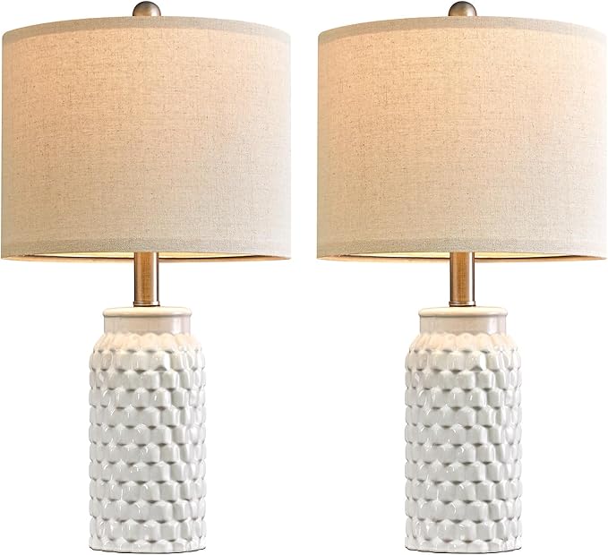 20.5" White Modern Ceramic Bedside Lamp Set of 2 for Bedroom Decor Farmhouse Table Lamp for Living Room Office Dorm