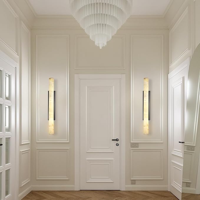 Alabaster Wall Sconces, 36" Large Bronze Wall Sconce, Modern Sconces Wall Lighting, Spanish Natural Marble Wall Sconce Light for Living Room, Bedroom, Hallway, Stairs