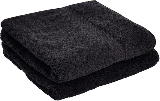 Superior Egyptian Cotton Pile Bath Towel Set of 2, Ultra Soft Luxury Towels, Thick Plush Essentials, Absorbent Heavyweight, Guest Bath, Hotel, Spa, Home Bathroom, Shower Basics, Black