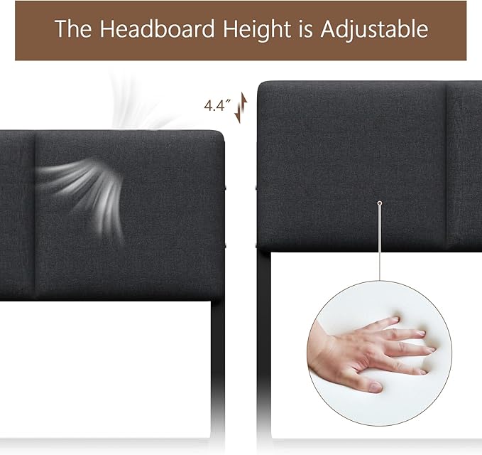 Furnulem Queen Bed Frame with Storage, Upholstered Bed Frame Queen Size with LED Light,USB Charging Station,Platform Bedframe with 2 Fabric Underbed Storage Drawers,No Spring Box Needed,Noise Free