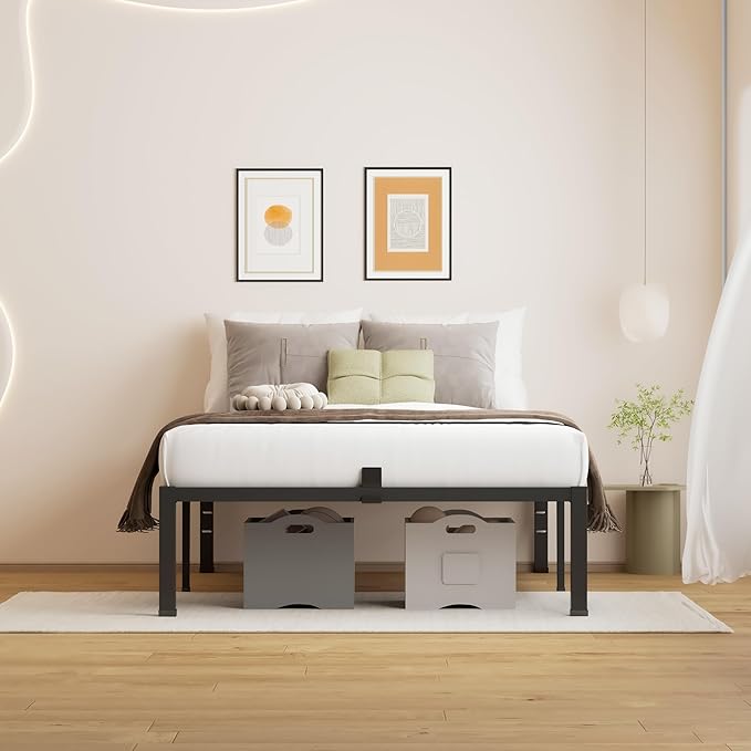 18 Inches Twin Bed Frames, Heavy Duty Metal Platform Bed Frame with Mattress Slide Stopper - Easy Assembly | Noise Free Bedframes | No Box Spring Needed