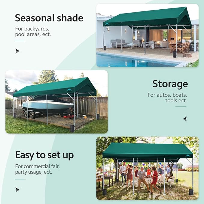 ADVANCE OUTDOOR 12x20 ft Heavy Duty Carport Potable Car Canopy Garage Party Tent Boat Shelter, Adjustable Height from 9.5 ft to 11 ft, Green