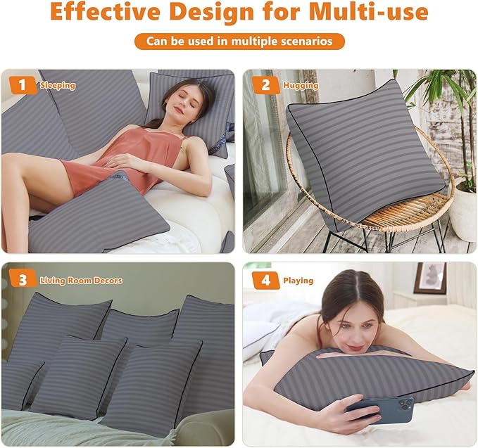 Pillows Insert 20x20 Set of 2 Soft and Supportive Decorative Throw Pillow for Couch and Bed,Indoor Square Pillow Stuffing for Living Room with Premium Original Down Alternative Filling,Grey