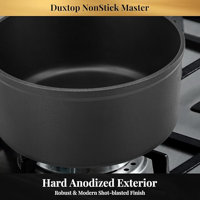 Duxtop Nonstick Master Saucepans Hard Anodized 2 Quart Small Sauce Pan with Lid, Aluminum Cooking Pot PFAS-Free, Oven Safe to 500°F, Black