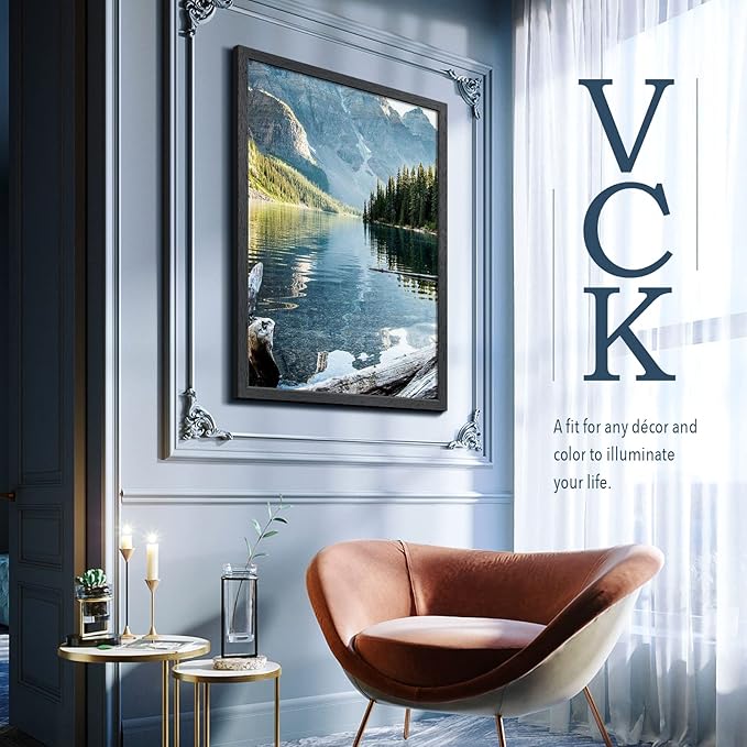 VCK 24x36 Poster Frames 2 Pack, Black Solid Wood Picture Frame, Textured Exclusive Wall Gallery Frame