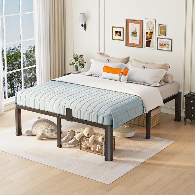 16 inch California King Bed Frame with Round Corner Legs and Headboard Hole Mattress Slide Stopper 3500 lbs Heavy Duty Metal Platform,Steel Slat Support,No Box Spring Needed,Easy Assembly,Noise Free