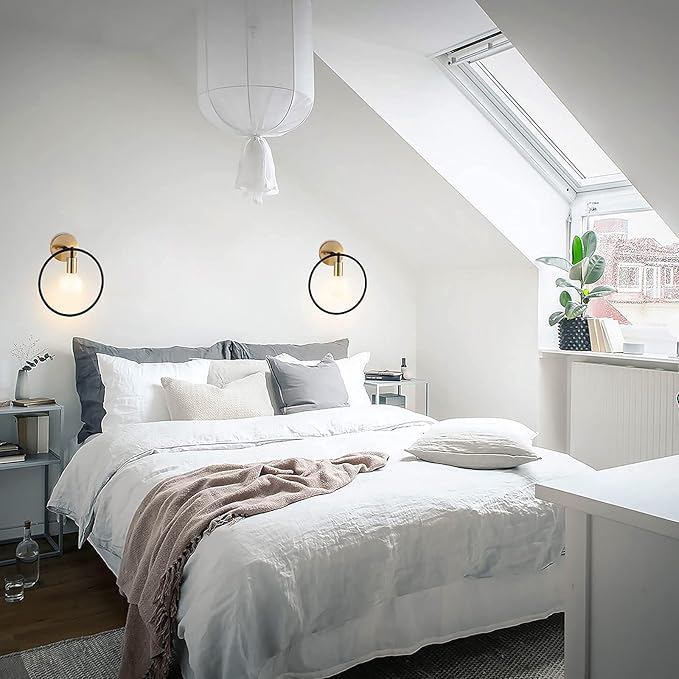 Classy Bathroom Wall Sconce Set of 2 Gold & Black Vanity Industrial Wall Lamp Pole Wall Mount Lighting Fixture