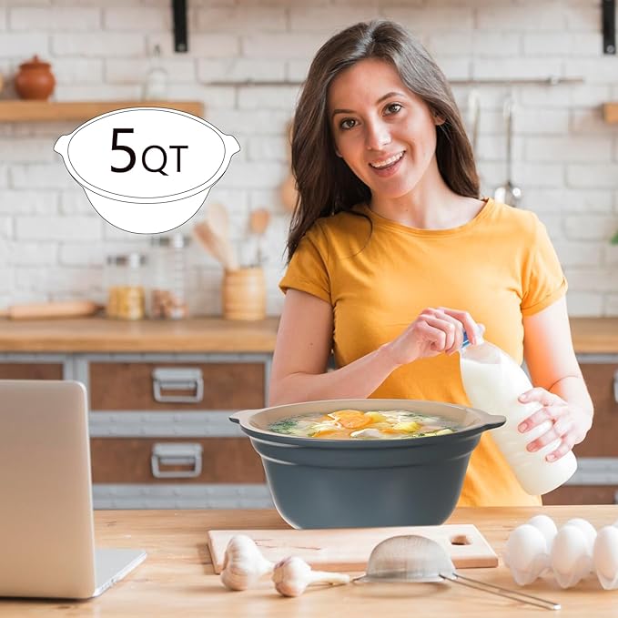 Zing Ceramic Mixing Bowls for Kitchen 5 Qt, Large Salad Bowl, Colorful Vibrant Nesting Bowls for Cooking, Baking, Prepping, Serving, Salad, Housewarming Gift, Microwave Dishwasher Safe, Sea Salt Gray