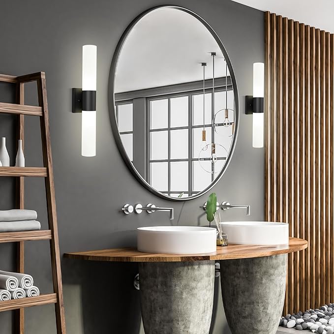 Kalium Bathroom Wall Sconce Fixture, 21 Inch Modern Vanity Lights with Frosted Glass Shade, Indoor Sconces Lighting Wall Decor Lamps for Bathrooms Living Room Stairs Bedroom (Black)