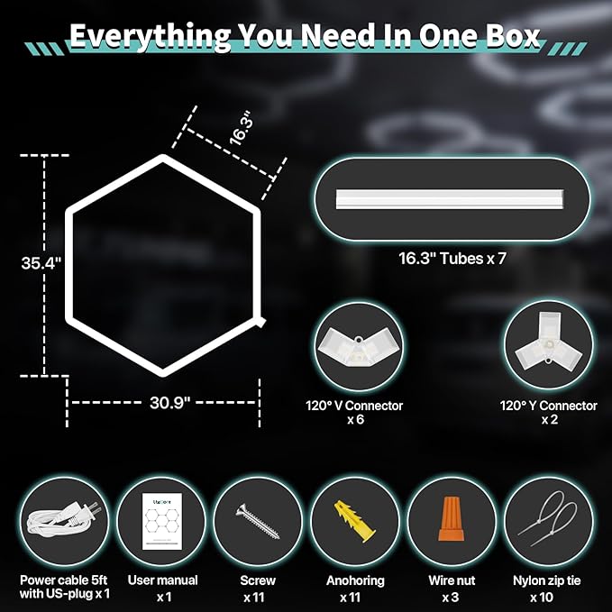 Garage Hexagon Lights, 42W 6500K Higher Brightness Hex Garage Lights, Plug and Play, Lightweight DIY Assembly Hexagonal Light for Car Detailing Auto Beauty Shop Decor