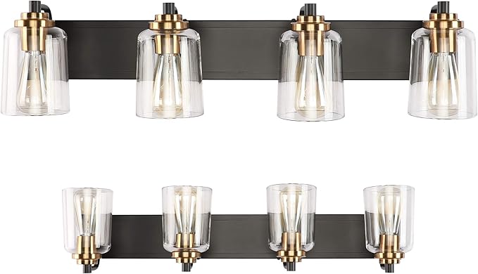 SOLFART Vintage Vanity Lighting Fixtures for Bathroom 4 Light Bathroom Vanity Light Black Brass Wall Light Sconce Light Black with Brass Light for Bath