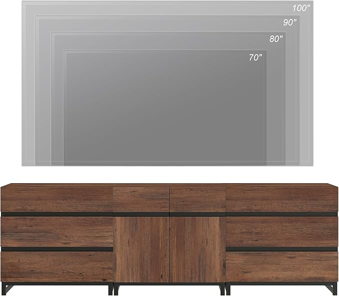 WAMPAT Modern TV Stand for TVs up to 100 Inch, 3-in-1 TV Console with Adjustable Shelves and 6 Drawers, Media Console for Living Room and Bedroom, Brown