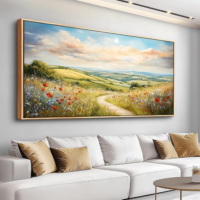 PHAOHUAXM Large Canvas Wall Decor For Living Room Wall Art For Bedroom Pastoral Mountain Path Landscape Painting Wood Frame Farmhouse Dining Room Office Home Decor Stretched Aesthetics 30"X60"