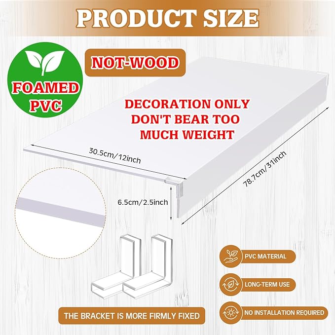 Hoolerry 5 Pcs Wire Shelf Covers Foamed PVC Wire Rack Covers for Removable Closet (Not Wood) Pantry Shelves for Cabinet Bathroom Kitchen Shelving Decoration(White,31x12 Inch)