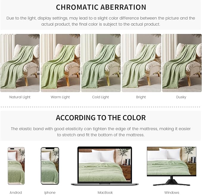 BOURINA Faux Cashmere Fringe Throw Blanket Decorative Lightweight Throw Soft Cozy for Bed or Sofa Outdoor Blanket, 50" x 70" Mint