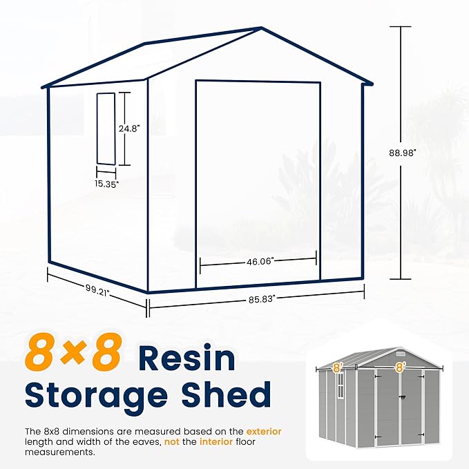 UDPATIO Outdoor Storage Shed 8 x 8 FT, Resin Garden Sheds Plastic Patio Outdoor Storage with Lockable Door for Tool, Bike, Garbage Can Gray White