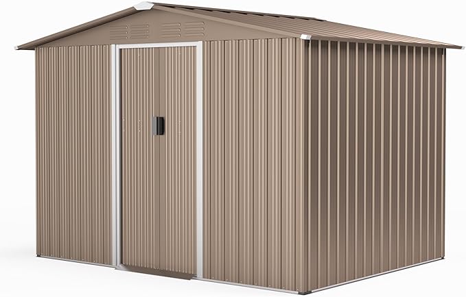 8FT x 6FT Metal Outdoor Storage Shed,Utility and Tool Shed Storage House w/Lockable Sliding Doors & Air Vent,Garden Shed for Backyard,Garden,Patio,Lawn
