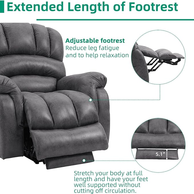 VIVIJASON Large Power Lift Electric Recliner Chair with Extended Footrest for Big Tall Elderly, Overstuffed Wide Lift Recliner with Heat & Massage, 2 Remote Controls, Side Pockets & USB Ports, Gray
