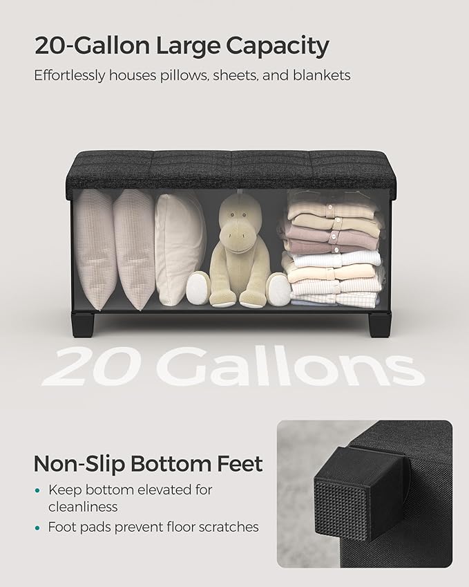 SONGMICS Storage Ottoman Bench, Foldable Foot Rest with Legs, 15 x 30 x 15.2 Inches, End of Bed Bench, Storage Chest, Load up to 660 lb, for Living Room, Bedroom, Entryway, Ink Black ULSF016B01