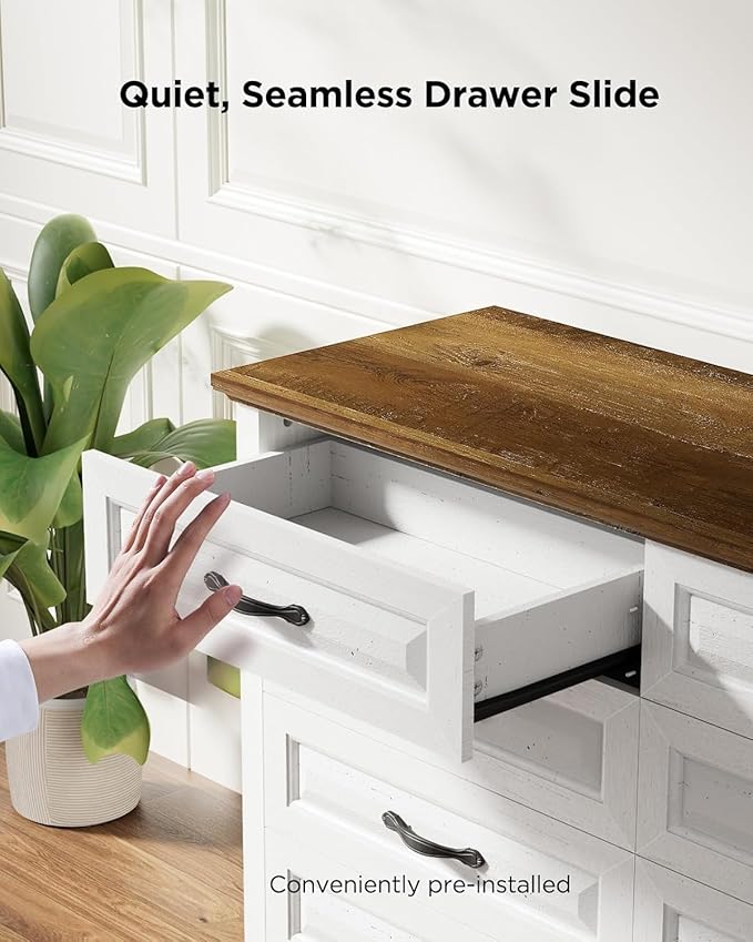 Pipishell White 8 Drawer Dresser for Bedroom, 47" Wide Wood Chest of Drawers with Bar Handles, Modern Storage Dresser Organizer for Bedroom, Living Room, Hallway, Brown & White