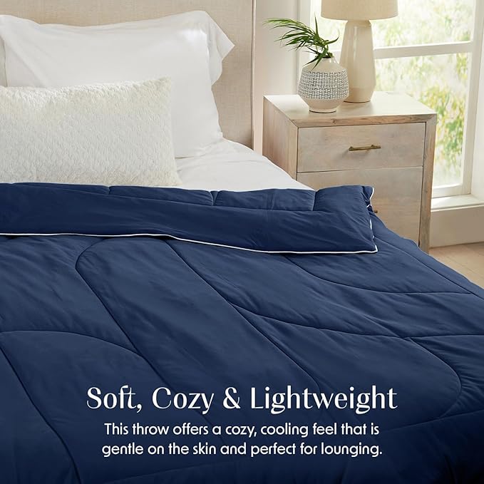 Springtree Home Luxury Viscose from Bamboo Blanket & Comforter | Oversized Viscose from Bamboo Throw Blanket- 50" x 70" | Cooling Blanket & Comforter | Breathable & Lightweight | Throw - Midnight Blue