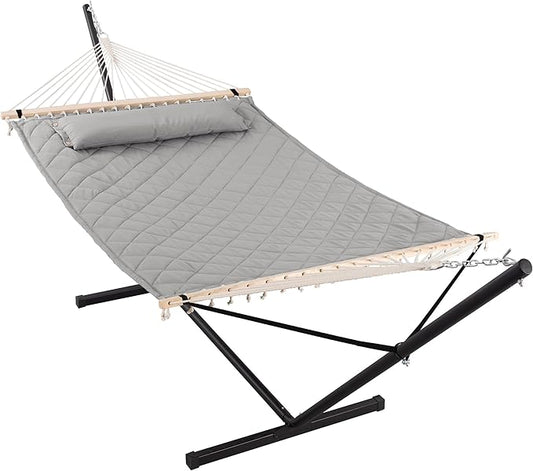 ANOW Double Hammock with Stand 12FT, Heavy Duty Hammocks with Stand for Outdoors, 450 LBS Weight Capacity, Light Gray