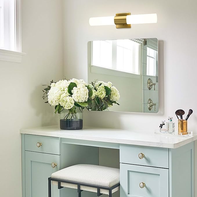 Bathroom Wall Sconces Set of Two, 21 Inch Modern Vanity Lights with Frosted Glass Shade, Bathrooms Vanity Lighting Fixtures for Mirror Bedroom Living Room Hallway (Gold)