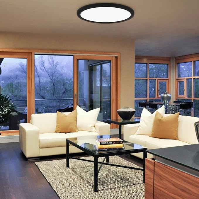 hykolity 18 Inch LED Round Flat Panel Light, Black, 32W, 3200lm, 3000K/4000K/5000K CCT Selectable, 120°Beam Angle, Dimmable Edge-Lit Flush Mount Ceiling Light Fixture - ETL Listed