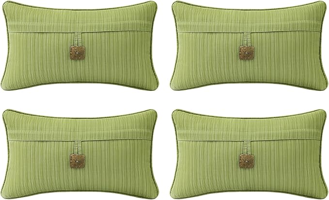 Outdoor DecorativePillows with Coconut Button Pack of 4, 20" x 12" Outdoor Pillow Set for Couch Bed Throw Patio Sofa, Chartreuse