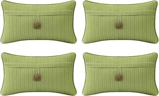 Outdoor DecorativePillows with Coconut Button Pack of 4, 20" x 12" Outdoor Pillow Set for Couch Bed Throw Patio Sofa, Chartreuse