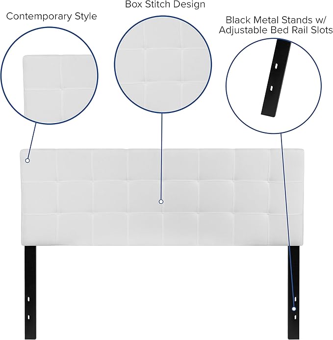 EMMA + OLIVER Quilted Tufted Upholstered Queen Size Headboard in White Fabric