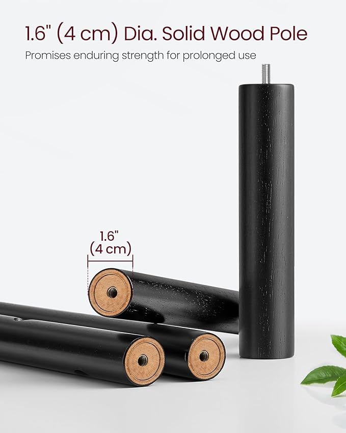 VASAGLE Solid Wood Coat Rack, Free Standing Hall Coat Tree with 8 Hooks, 3 Height Options, for Coats, Hats, Bags, Purses, for Entryway, Hallway, Rubberwood Hooks and Pole, Ink Black URCR010B01