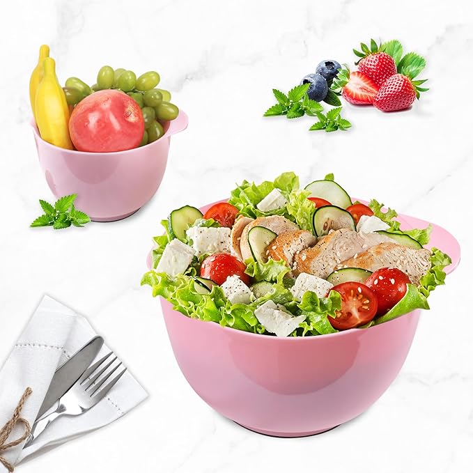 BoxedHome Classic Mixing Bowl Set, BPA Free Plastic, Microwave and Dishwasher Safe (Set of 4, Rose red), 4.5 quarts