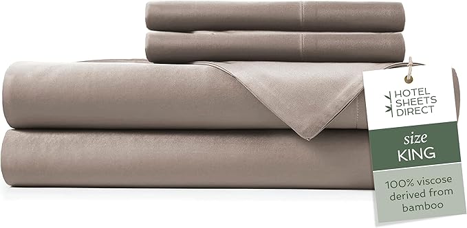 Hotel Sheets Direct 4 Piece Bed Sheet Set King Size, 100% Viscose Derived from Bamboo Sheets Set with 2 Pillowcases, Cooling & Breathable Luxury Bedding, Moisture-Wicking & Silky Soft Texture, Sand