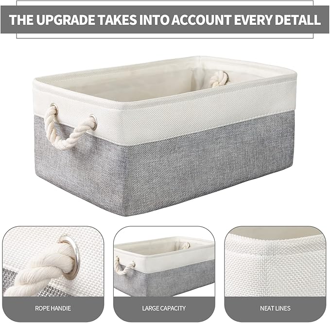 Storage Basket Bins 8 Pack Storage Baskets for Shelves - Decorative Baskets Fabric Storage Cubes Containers W/Handles for Clothes Storage Books, Home, Garage, Office, Bedroom, Parlor, Car (Grey/White)