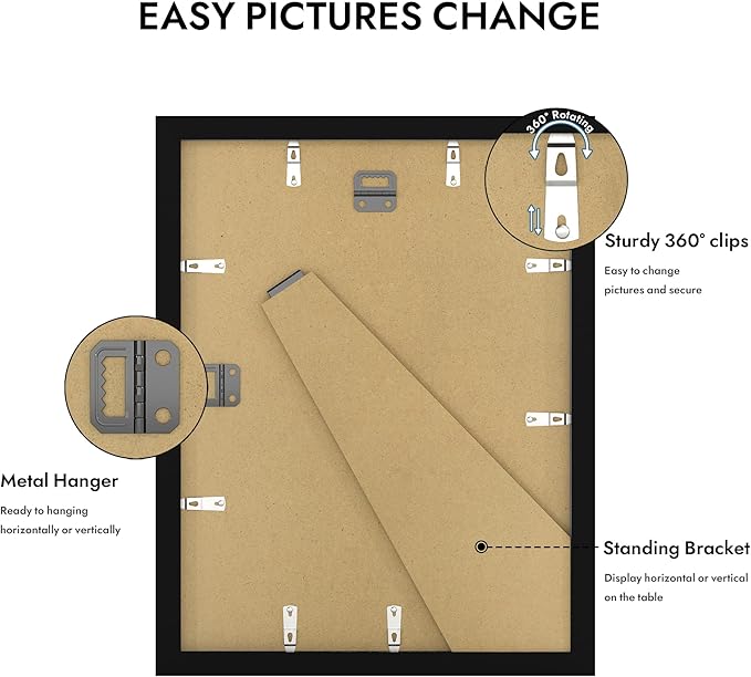 11x14 Picture Frame with Real Glass - 8x10 Wooden Frame with Mat, Horizontal and Vertical Display for Wall or Tabletop (Black, 1 Pack)