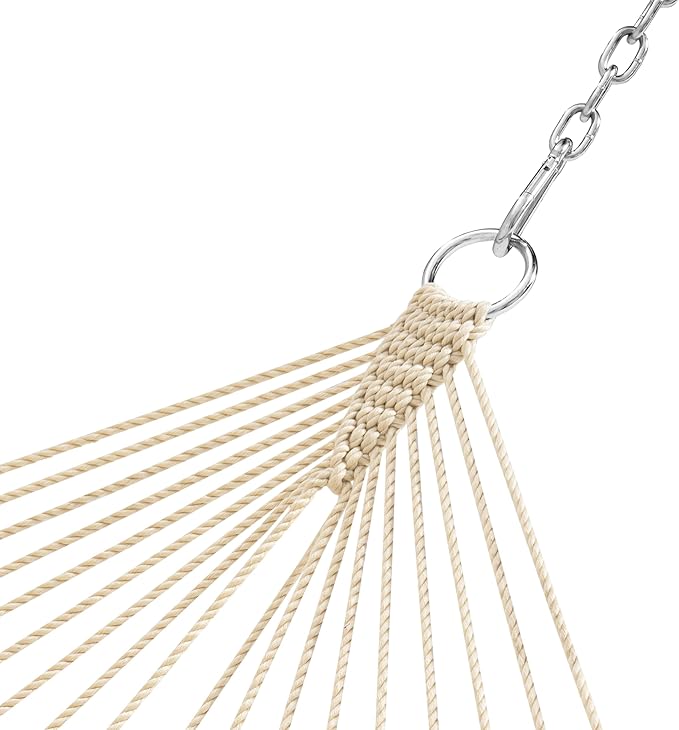 Lazy Daze Hammocks 10.5 FT Double 2 Person Caribbean Rope Hammock, Hand Woven Polyester Hammock with Spreader Bars, for Outside Outdoor Backyard Patio Poolside,450 LBS Capacity, Cream