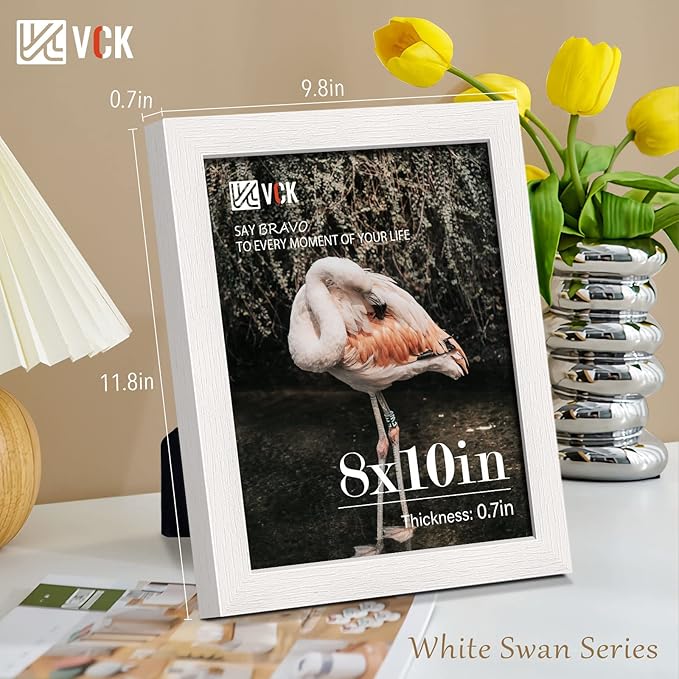 VCK 8x10 Poster Frame White - 2 pack, Solid Wood Picture Frames with Polished Plexiglass, Wall Hanging