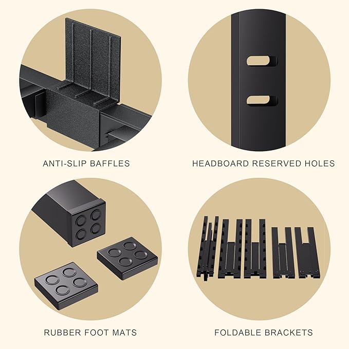 18 Inches Full Size Bed Frame, Heavy Duty Metal Platform Bed Frame No Box Spring Needed, Easy Assembly, Noise Free Bedframe with Mattress Slide Stopper